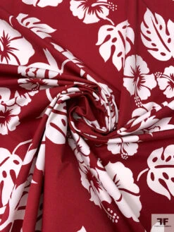 Leaf And Floral Printed Fine Cotton Twill - Dark Red / Off-White 13 Leaf And Floral Printed Fine Cotton Twill - Dark Red / Off-White -Fabrics And Fabrics Store 19984 2