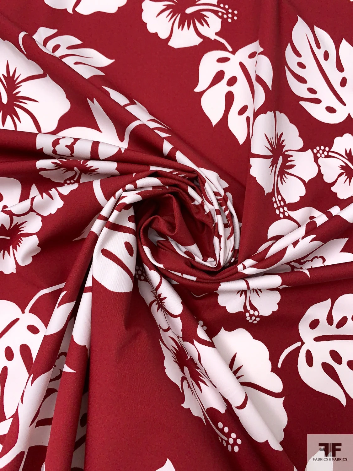 Leaf And Floral Printed Fine Cotton Twill - Dark Red / Off-White 5 Leaf And Floral Printed Fine Cotton Twill - Dark Red / Off-White - Image 3