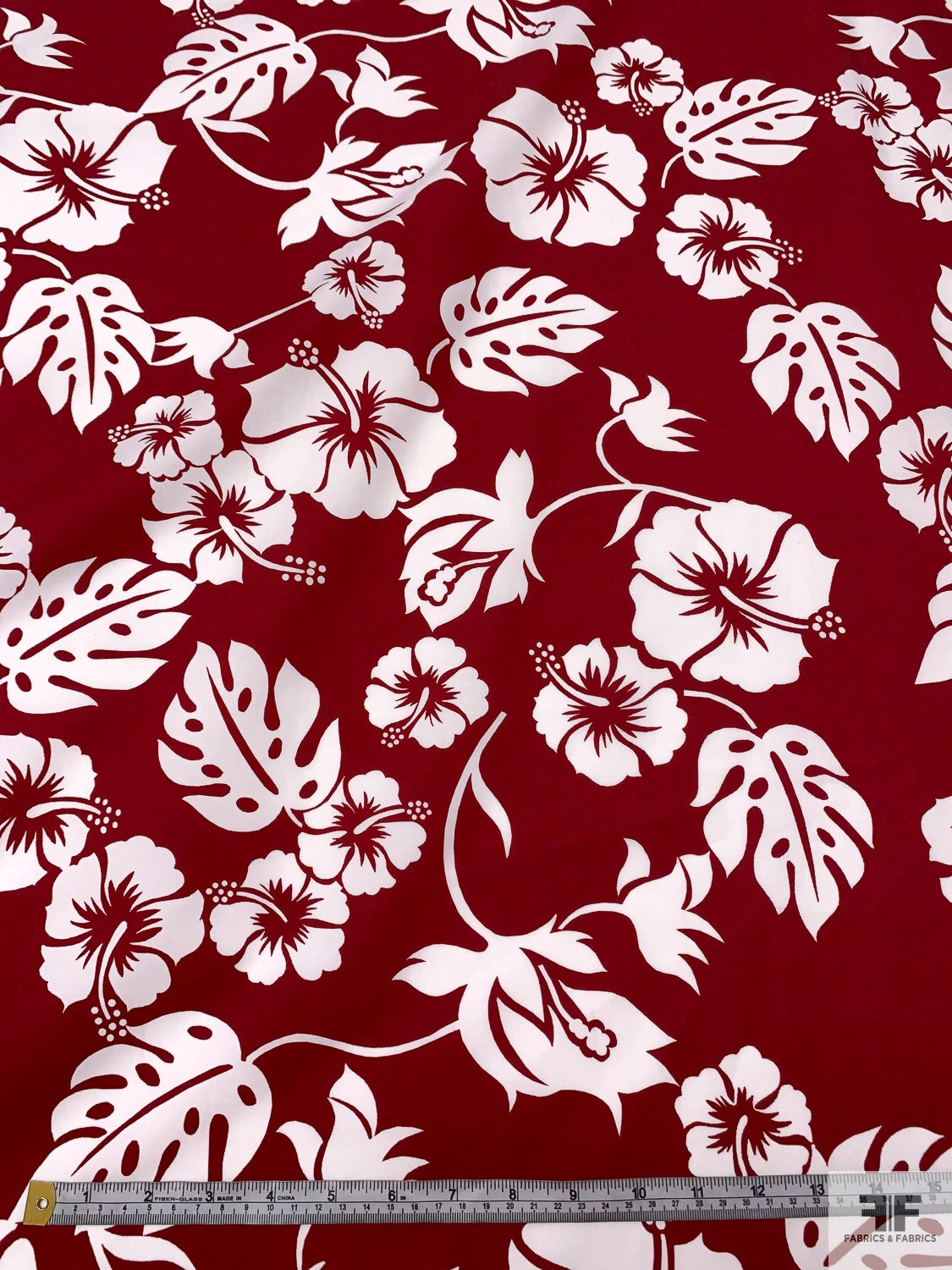 Leaf And Floral Printed Fine Cotton Twill - Dark Red / Off-White 4 Leaf And Floral Printed Fine Cotton Twill - Dark Red / Off-White - Image 2