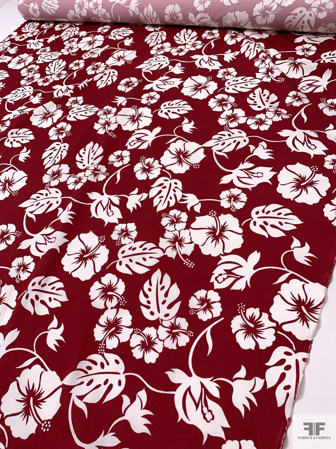 Leaf And Floral Printed Fine Cotton Twill - Dark Red / Off-White 10 Leaf And Floral Printed Fine Cotton Twill - Dark Red / Off-White - Image 8