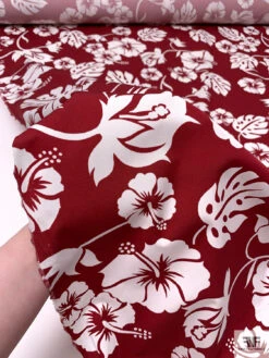 Leaf And Floral Printed Fine Cotton Twill - Dark Red / Off-White 19 Leaf And Floral Printed Fine Cotton Twill - Dark Red / Off-White -Fabrics And Fabrics Store 19984 9