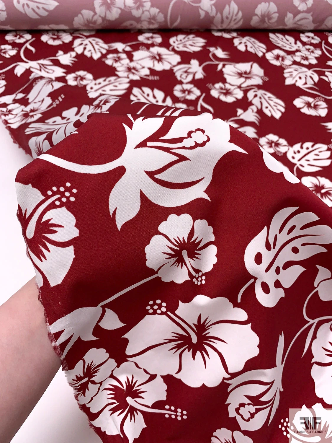 Leaf And Floral Printed Fine Cotton Twill - Dark Red / Off-White 11 Leaf And Floral Printed Fine Cotton Twill - Dark Red / Off-White - Image 9