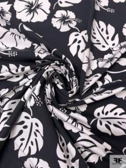 Leaf And Floral Printed Fine Cotton Twill - Black / Off-White -Fabrics And Fabrics Store 19985 1