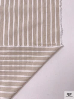 Italian Striped Yarn-Dyed Fine Cotton Shirting - Oatmeal / White -Fabrics And Fabrics Store 19989 7