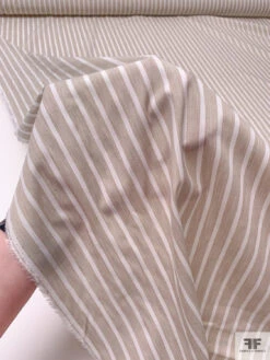 Italian Striped Yarn-Dyed Fine Cotton Shirting - Oatmeal / White -Fabrics And Fabrics Store 19989 9