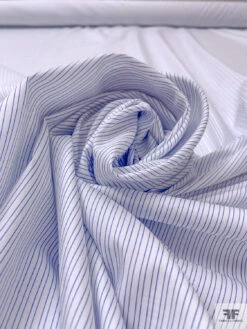 Italian Striped Yarn-Dyed Fine Cotton Shirting - White / Blue -Fabrics And Fabrics Store 19991 3