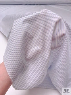 Italian Striped Yarn-Dyed Fine Cotton Shirting - White / Blue -Fabrics And Fabrics Store 19991 7
