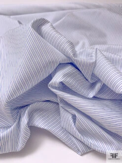 Italian Striped Yarn-Dyed Fine Cotton Shirting - White / Blue -Fabrics And Fabrics Store 19991 8