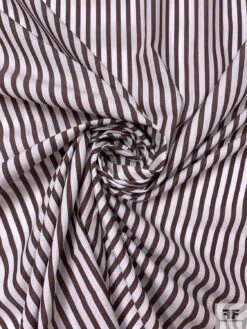 Italian Striped Yarn-Dyed Fine Cotton Shirting - Brown / White