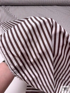 Italian Striped Yarn-Dyed Fine Cotton Shirting - Brown / White -Fabrics And Fabrics Store 19994 8