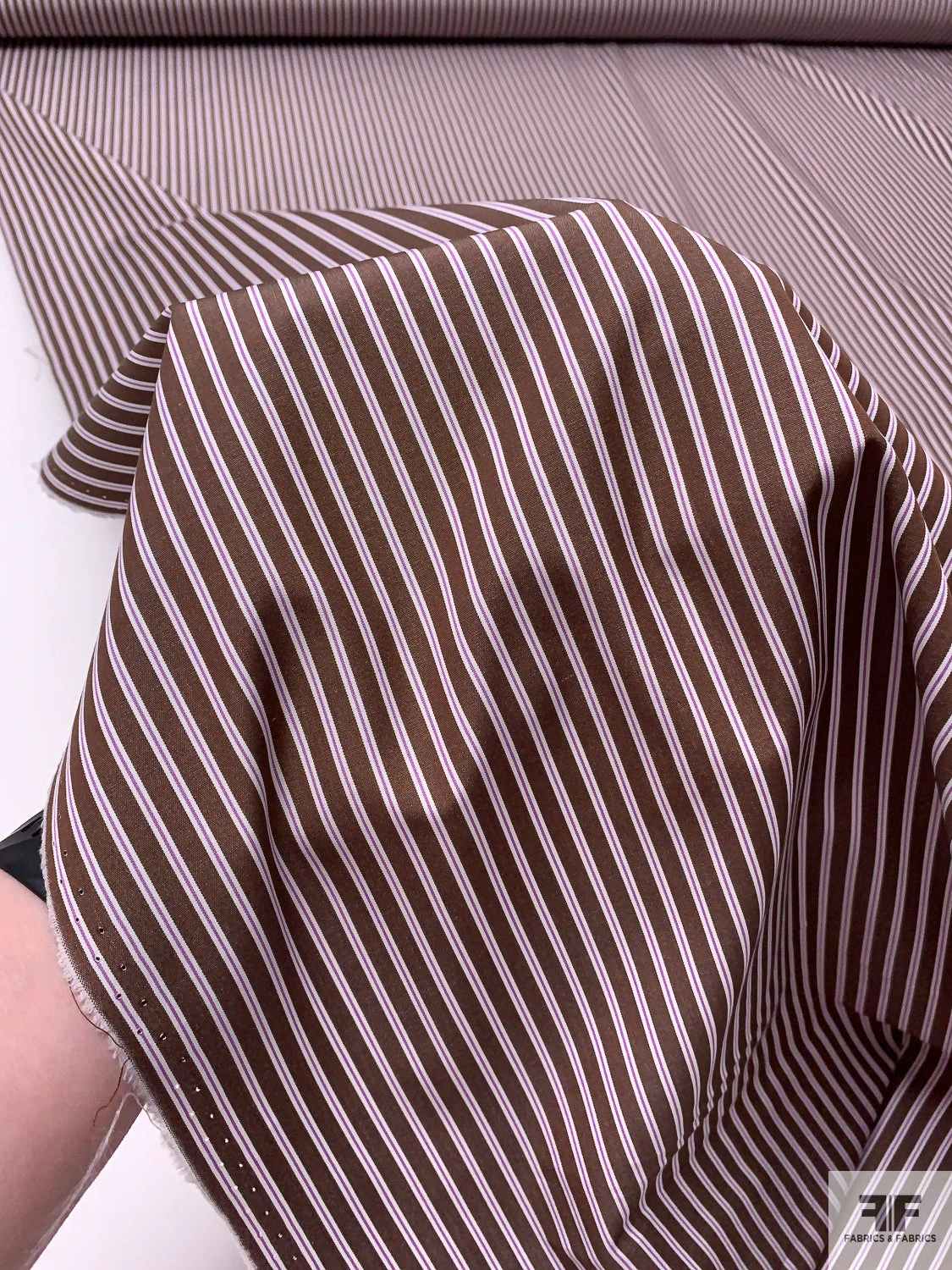 Italian Striped Yarn-Dyed Fine Cotton Shirting - Brown / White / Medium Orchid 10 Italian Striped Yarn-Dyed Fine Cotton Shirting - Brown / White / Medium Orchid - Image 8