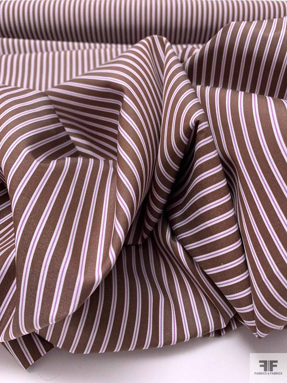 Italian Striped Yarn-Dyed Fine Cotton Shirting - Brown / White / Medium Orchid 11 Italian Striped Yarn-Dyed Fine Cotton Shirting - Brown / White / Medium Orchid - Image 9