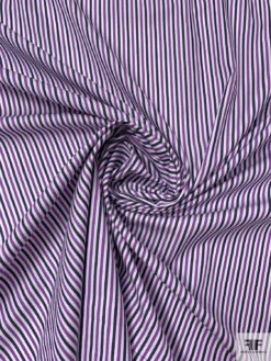 Italian Striped Yarn-Dyed Fine Cotton Shirting - Medium Orchid / Navy / White