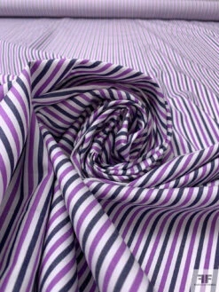 Italian Striped Yarn-Dyed Fine Cotton Shirting - Medium Orchid / Navy / White -Fabrics And Fabrics Store 19996 3