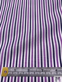 Italian Striped Yarn-Dyed Fine Cotton Shirting - Medium Orchid / Navy / White -Fabrics And Fabrics Store 19996 5