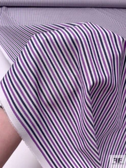 Italian Striped Yarn-Dyed Fine Cotton Shirting - Medium Orchid / Navy / White -Fabrics And Fabrics Store 19996 8