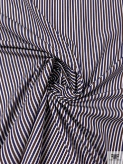 Italian Striped Yarn-Dyed Fine Cotton Shirting - Navy / Brown / White