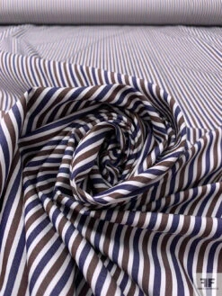 Italian Striped Yarn-Dyed Fine Cotton Shirting - Navy / Brown / White 13 Italian Striped Yarn-Dyed Fine Cotton Shirting - Navy / Brown / White -Fabrics And Fabrics Store 19997 3