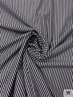 Italian Striped Yarn-Dyed Fine Cotton Shirting - Charcoal Black / White