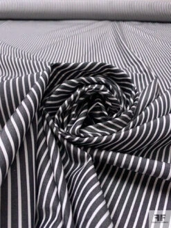 Italian Striped Yarn-Dyed Fine Cotton Shirting - Charcoal Black / White -Fabrics And Fabrics Store 19998 3