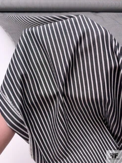 Italian Striped Yarn-Dyed Fine Cotton Shirting - Charcoal Black / White -Fabrics And Fabrics Store 19998 8