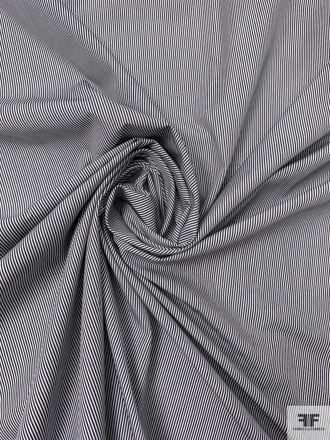 Italian Thin Striped Yarn-Dyed Fine Cotton Shirting - Charcoal Black / White 3 Italian Thin Striped Yarn-Dyed Fine Cotton Shirting - Charcoal Black / White