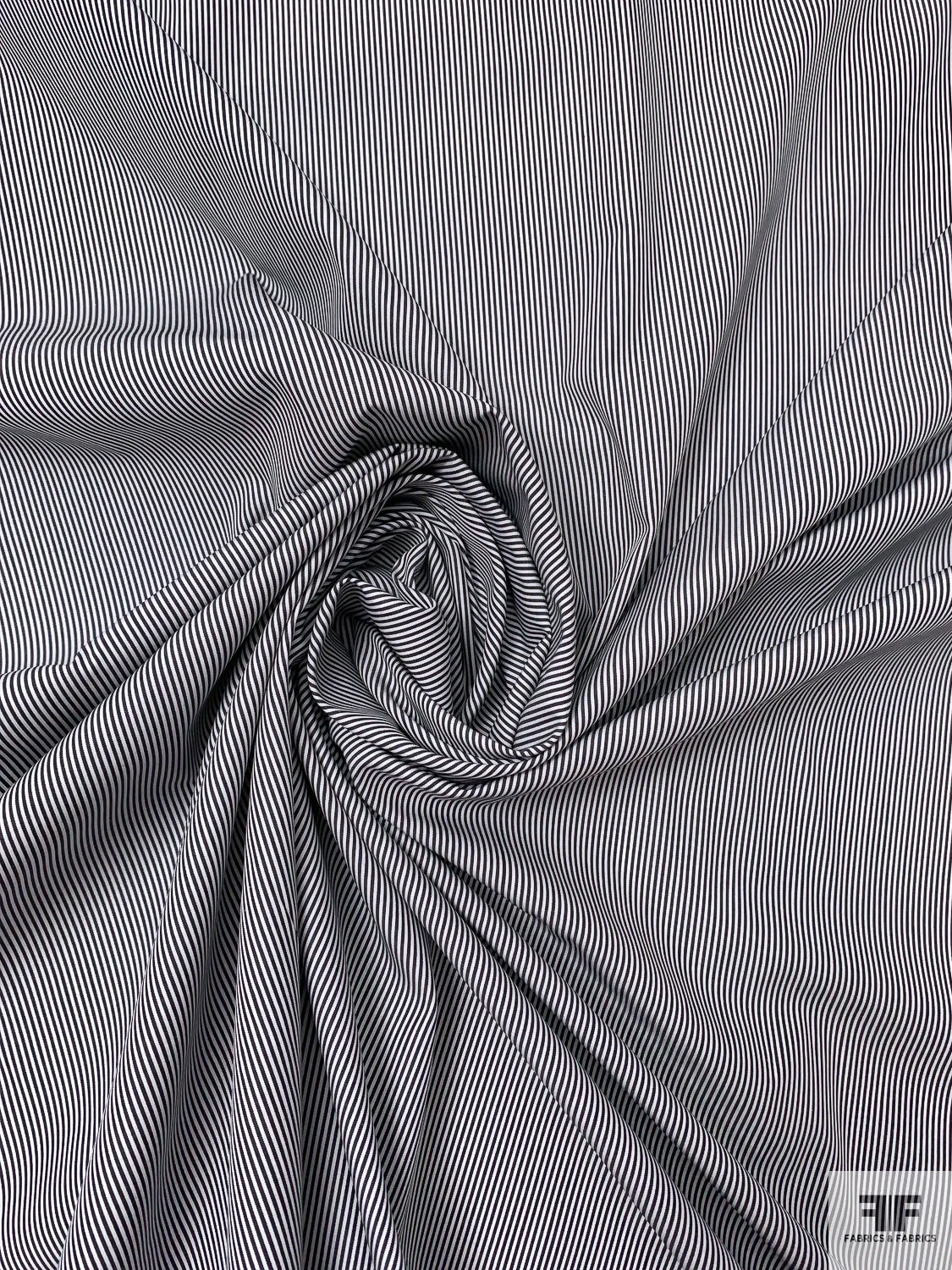 Italian Thin Striped Yarn-Dyed Fine Cotton Shirting - Charcoal Black / White 4 Italian Thin Striped Yarn-Dyed Fine Cotton Shirting - Charcoal Black / White - Image 2