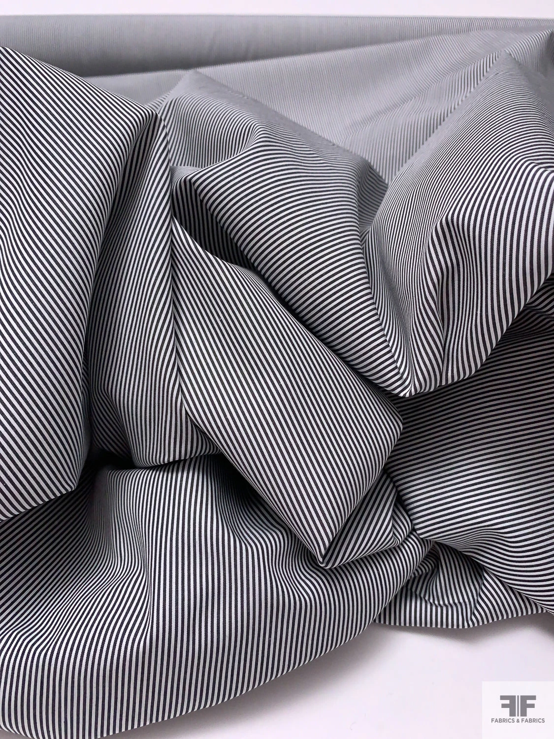 Italian Thin Striped Yarn-Dyed Fine Cotton Shirting - Charcoal Black / White 10 Italian Thin Striped Yarn-Dyed Fine Cotton Shirting - Charcoal Black / White - Image 8