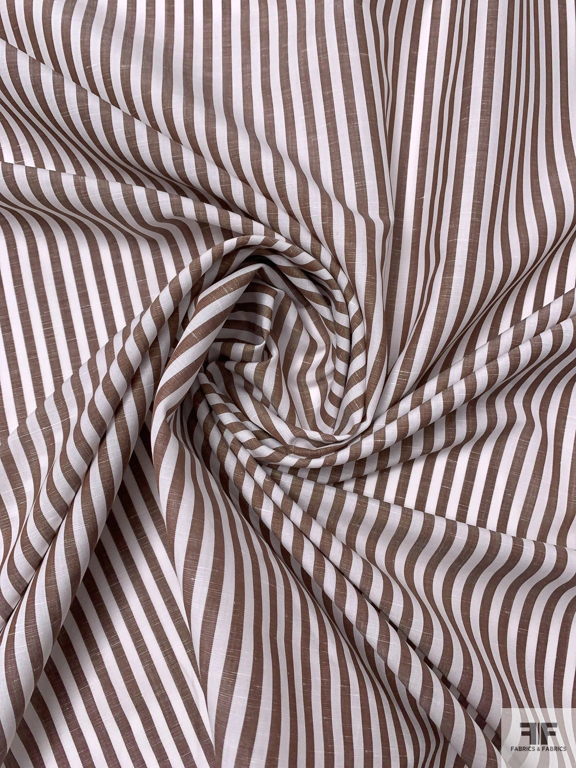 Italian Striped Yarn-Dyed Plain-Weave Fine Cotton-Linen Shirting - Chocolate Brown / White 3 Italian Striped Yarn-Dyed Plain-Weave Fine Cotton-Linen Shirting - Chocolate Brown / White