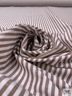 Italian Striped Yarn-Dyed Plain-Weave Fine Cotton-Linen Shirting - Chocolate Brown / White 14 Italian Striped Yarn-Dyed Plain-Weave Fine Cotton-Linen Shirting - Chocolate Brown / White -Fabrics And Fabrics Store 20005 3