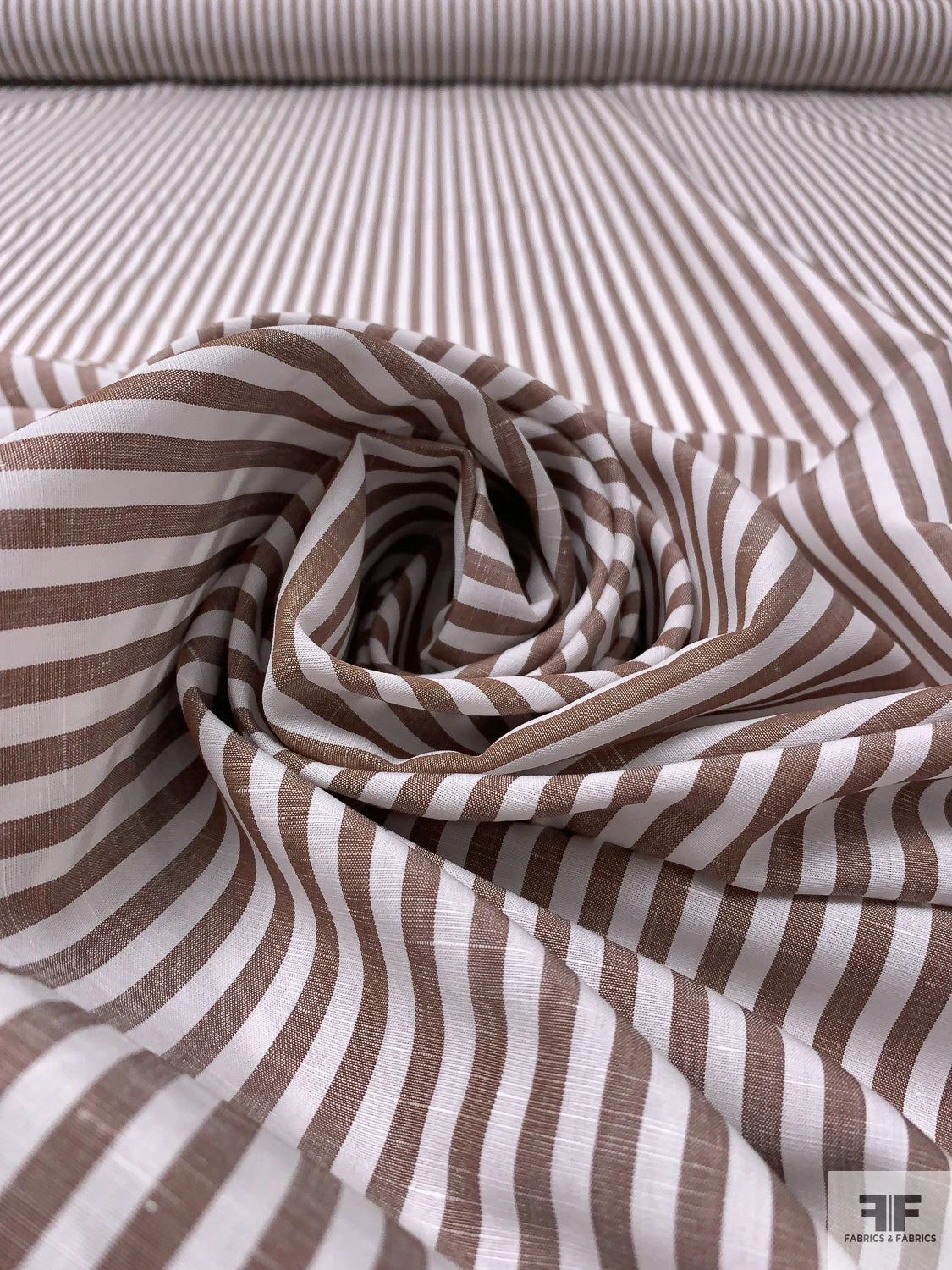 Italian Striped Yarn-Dyed Plain-Weave Fine Cotton-Linen Shirting - Chocolate Brown / White 6 Italian Striped Yarn-Dyed Plain-Weave Fine Cotton-Linen Shirting - Chocolate Brown / White - Image 4