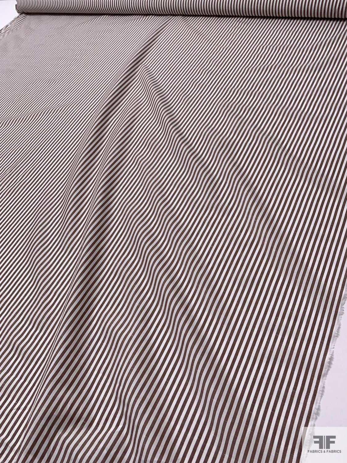 Italian Striped Yarn-Dyed Plain-Weave Fine Cotton-Linen Shirting - Chocolate Brown / White 10 Italian Striped Yarn-Dyed Plain-Weave Fine Cotton-Linen Shirting - Chocolate Brown / White - Image 8