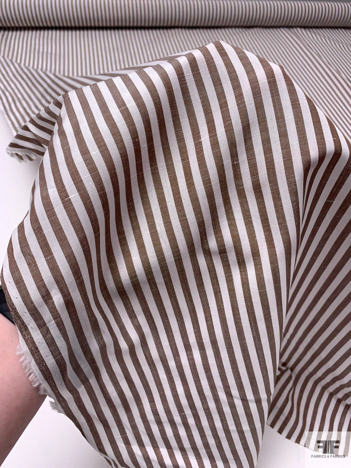 Italian Striped Yarn-Dyed Plain-Weave Fine Cotton-Linen Shirting - Chocolate Brown / White 11 Italian Striped Yarn-Dyed Plain-Weave Fine Cotton-Linen Shirting - Chocolate Brown / White - Image 9