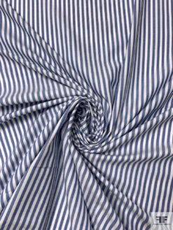 Italian Striped Yarn-Dyed Fine Cotton Shirting - Blue / Off-White