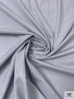 Italian Striped Yarn-Dyed Fine Poplin Cotton Shirting - Sky Grey / Black / White