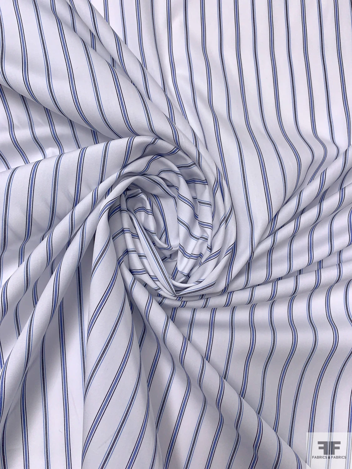 Italian Striped Yarn-Dyed Fine Poplin Cotton Shirting - Blue / White / Black 6 Italian Striped Yarn-Dyed Fine Poplin Cotton Shirting - Blue / White / Black - Image 4