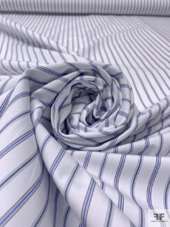 Italian Striped Yarn-Dyed Fine Poplin Cotton Shirting - Blue / White / Black