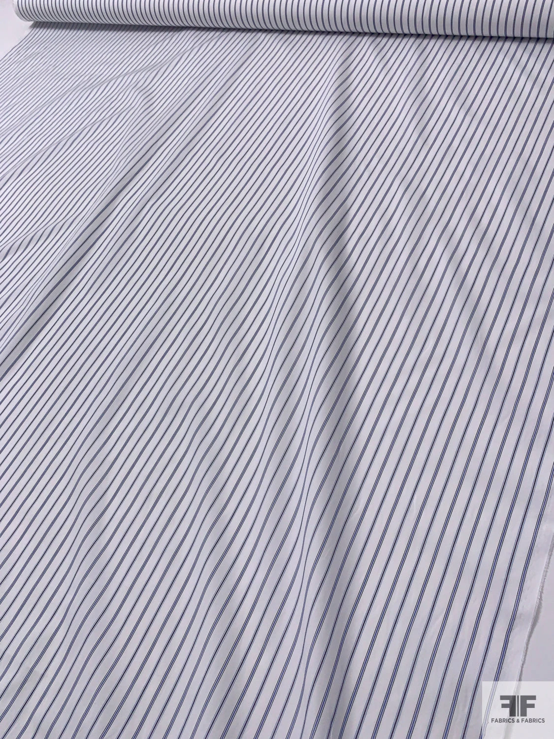 Italian Striped Yarn-Dyed Fine Poplin Cotton Shirting - Blue / White / Black 10 Italian Striped Yarn-Dyed Fine Poplin Cotton Shirting - Blue / White / Black - Image 8