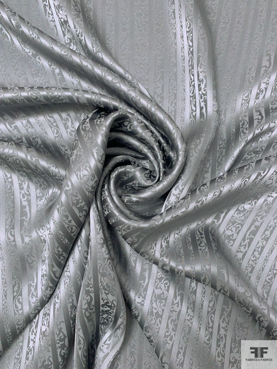 Vines And Striped Jacquard Silk Charmeuse - Grey 3 Vines And Striped Jacquard Silk Charmeuse - Grey