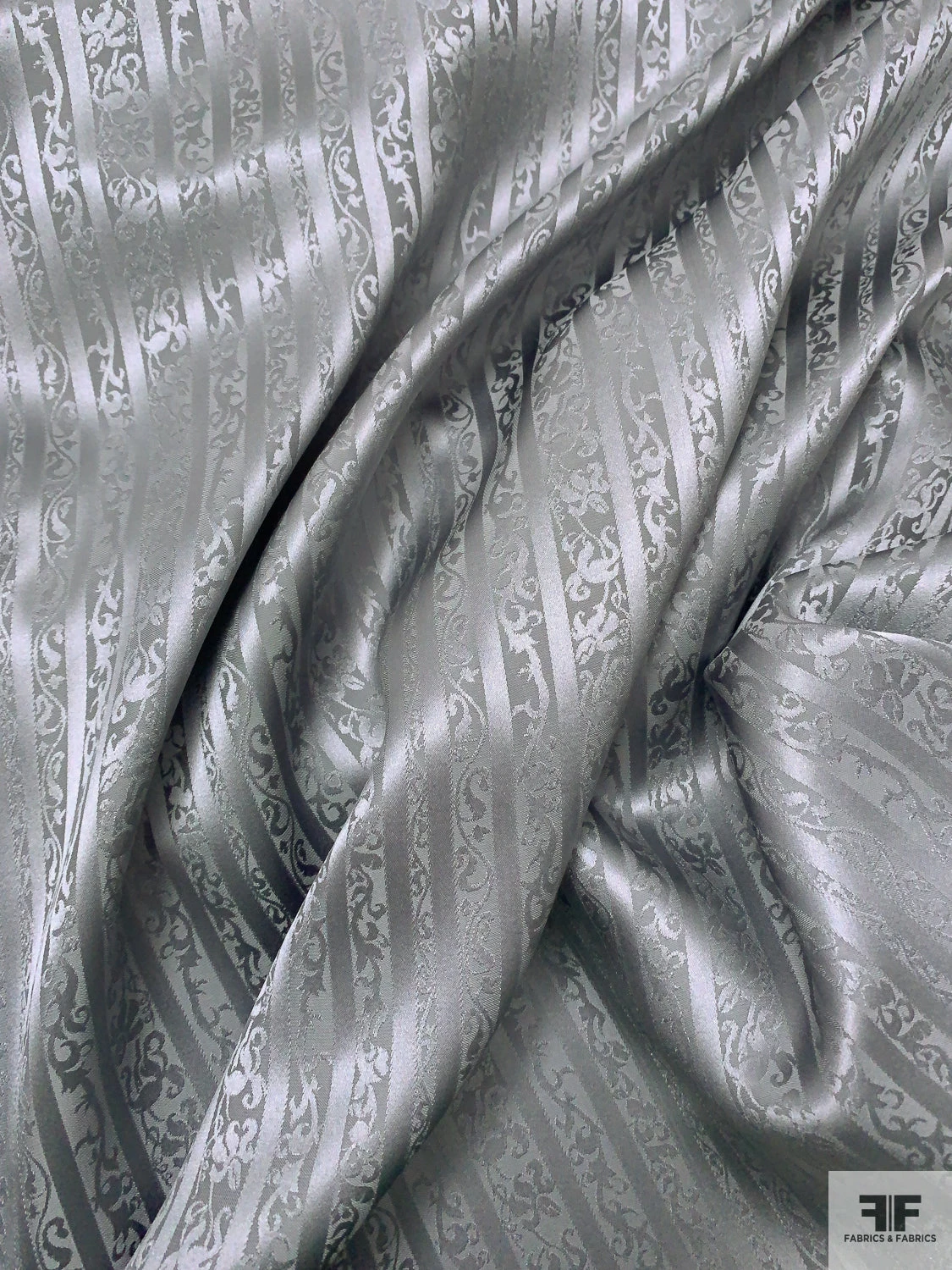 Vines And Striped Jacquard Silk Charmeuse - Grey 12 Vines And Striped Jacquard Silk Charmeuse - Grey - Image 10