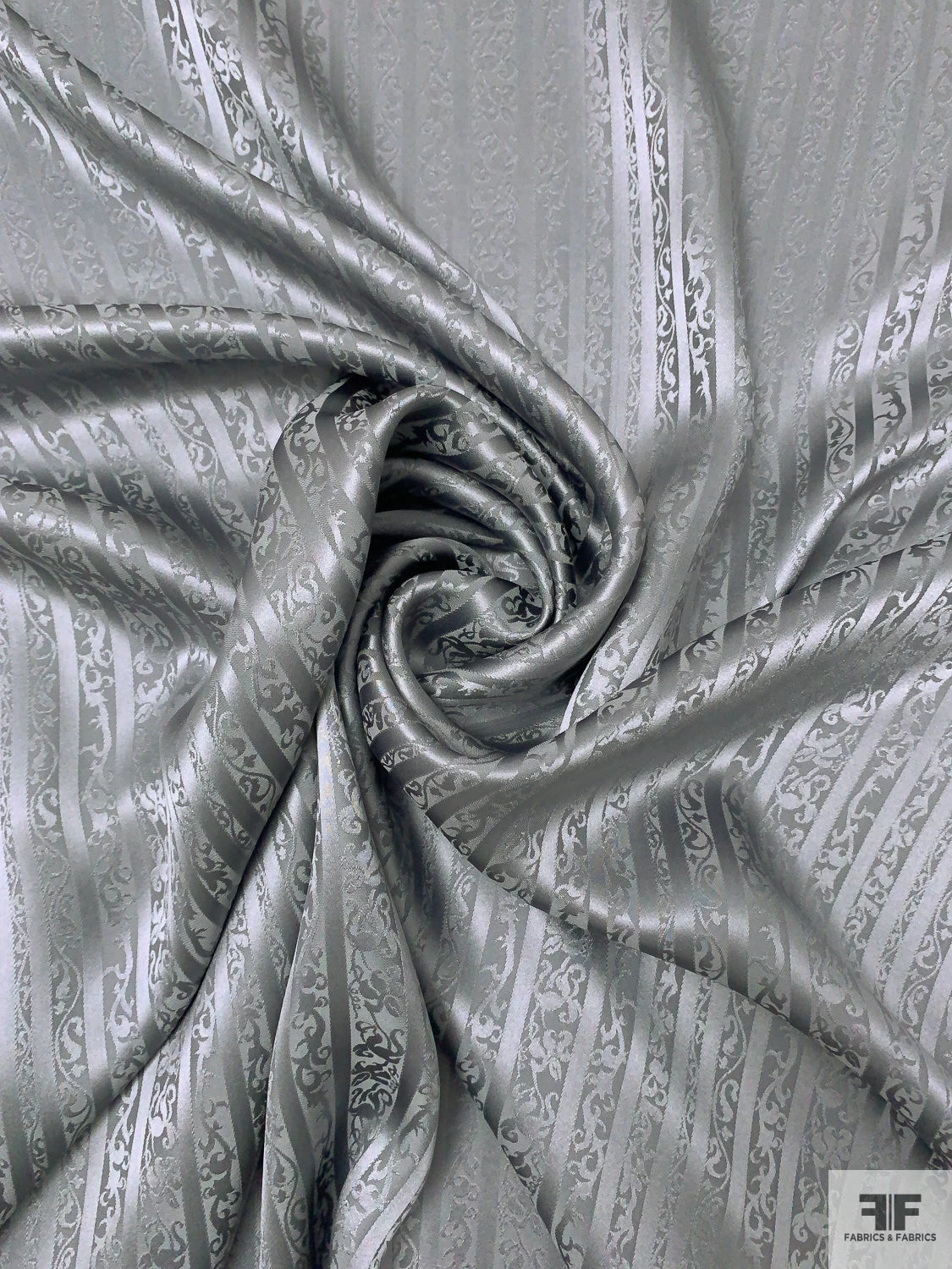 Vines And Striped Jacquard Silk Charmeuse - Grey 5 Vines And Striped Jacquard Silk Charmeuse - Grey - Image 3