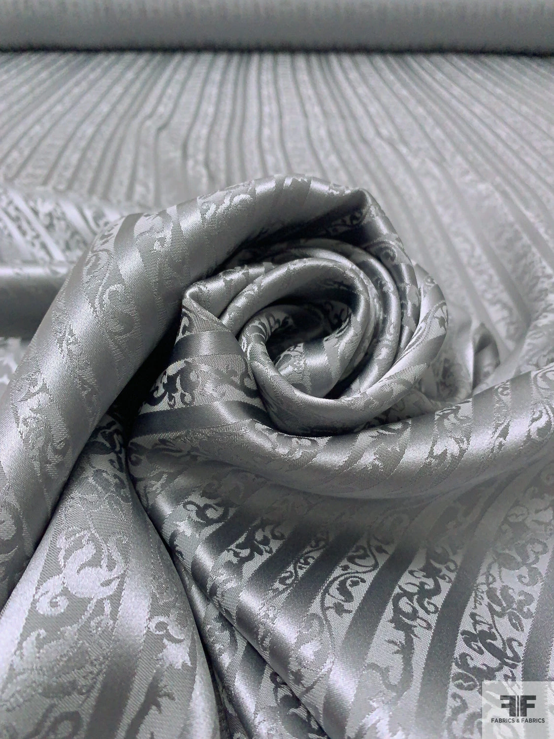 Vines And Striped Jacquard Silk Charmeuse - Grey 6 Vines And Striped Jacquard Silk Charmeuse - Grey - Image 4