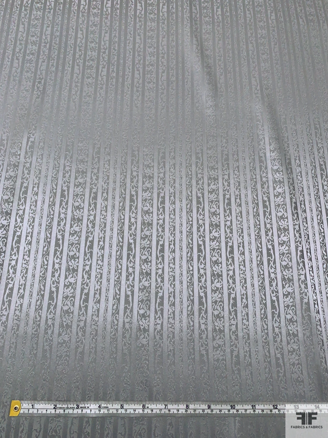 Vines And Striped Jacquard Silk Charmeuse - Grey 8 Vines And Striped Jacquard Silk Charmeuse - Grey - Image 6