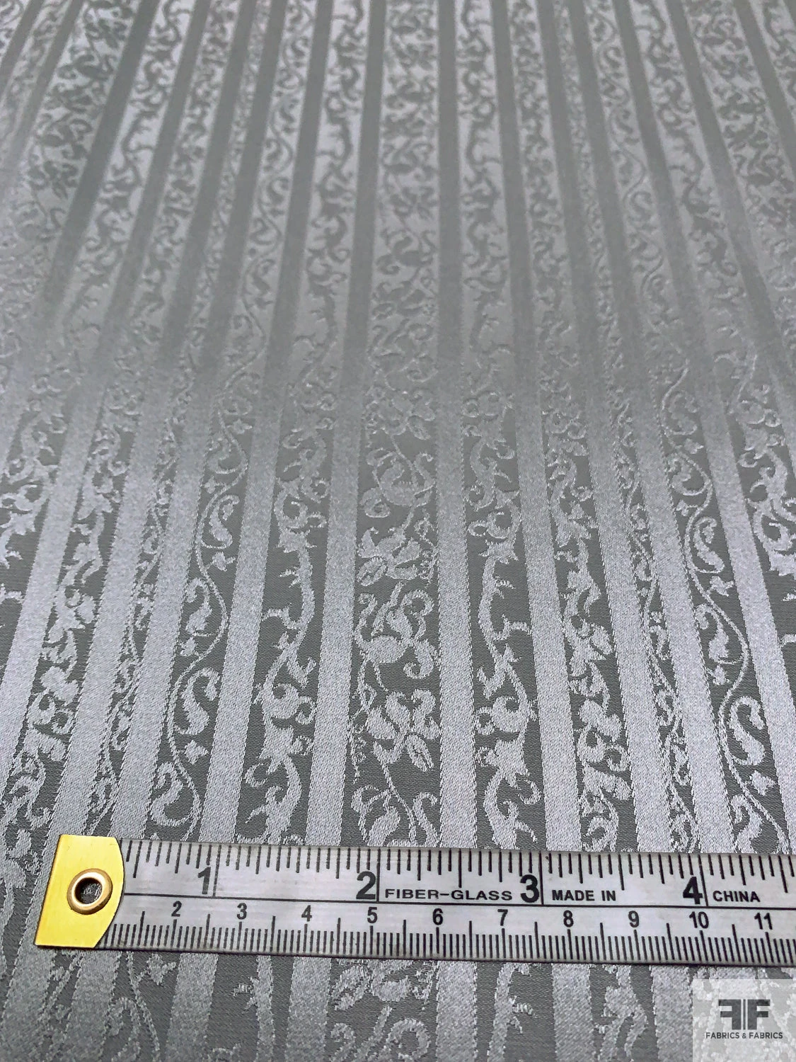Vines And Striped Jacquard Silk Charmeuse - Grey 4 Vines And Striped Jacquard Silk Charmeuse - Grey - Image 2