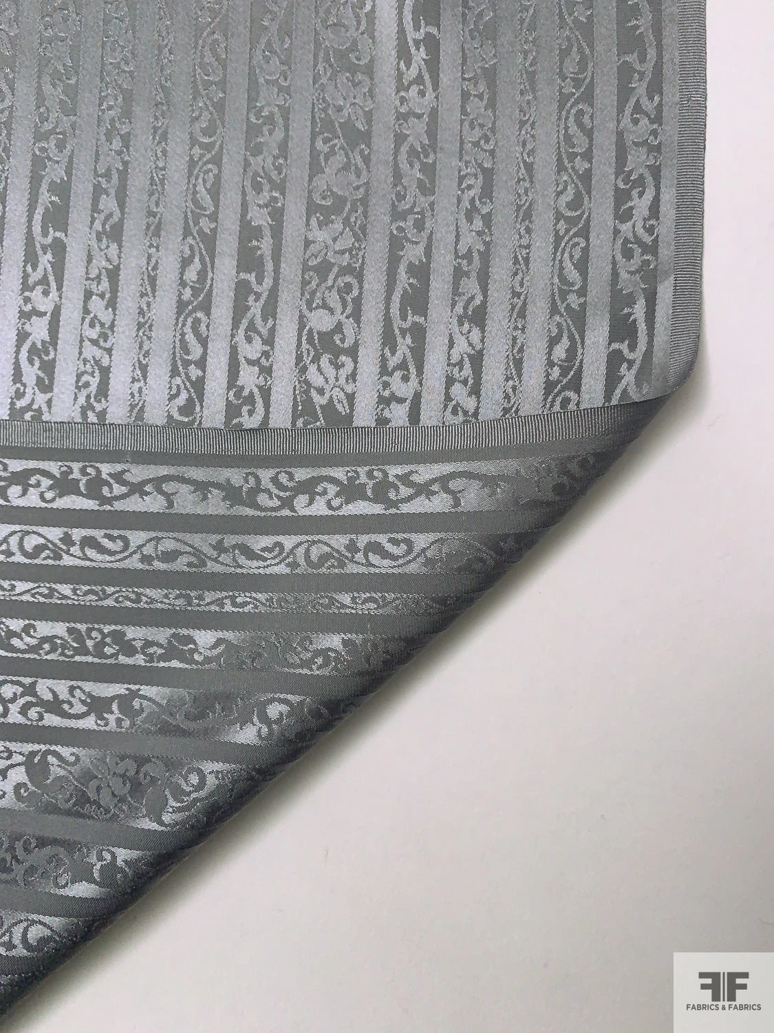 Vines And Striped Jacquard Silk Charmeuse - Grey 9 Vines And Striped Jacquard Silk Charmeuse - Grey - Image 7