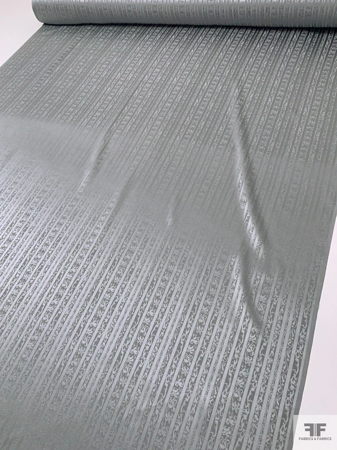 Vines And Striped Jacquard Silk Charmeuse - Grey 10 Vines And Striped Jacquard Silk Charmeuse - Grey - Image 8
