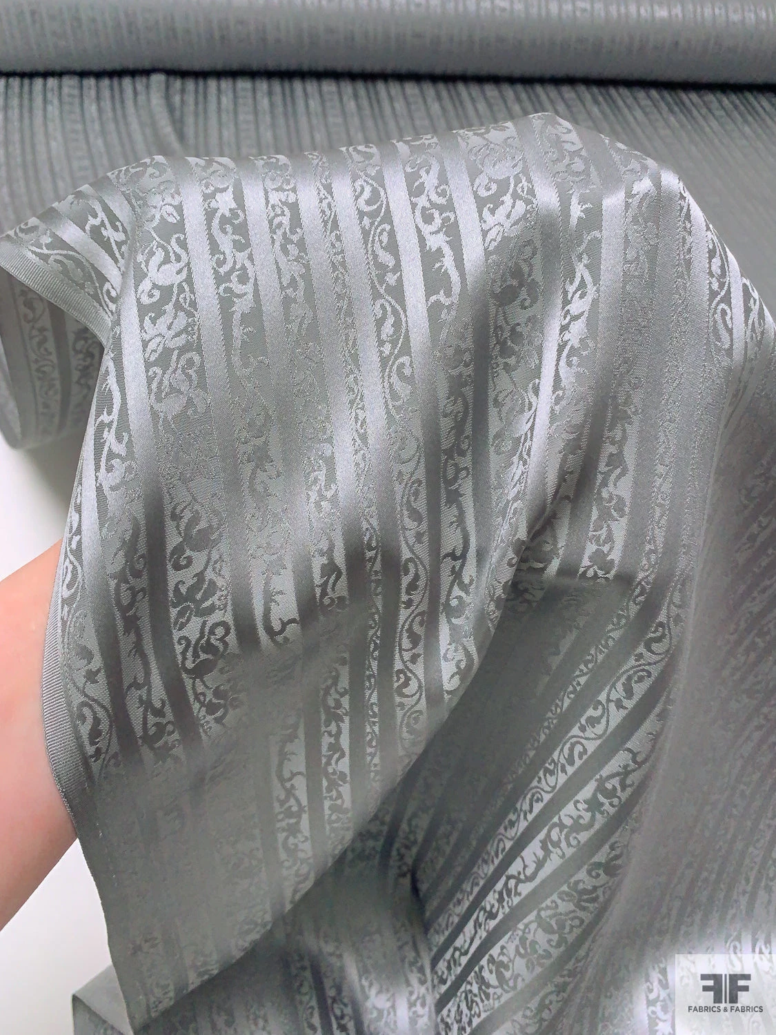 Vines And Striped Jacquard Silk Charmeuse - Grey 11 Vines And Striped Jacquard Silk Charmeuse - Grey - Image 9
