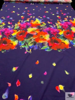 Italian Watercolor Floral Printed Cotton Poplin Panel - Dark Purple / Multicolor -Fabrics And Fabrics Store 20208 10
