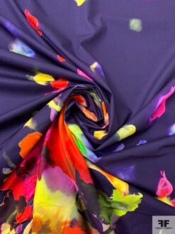 Italian Watercolor Floral Printed Cotton Poplin Panel - Dark Purple / Multicolor -Fabrics And Fabrics Store 20208 2