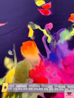 Italian Watercolor Floral Printed Cotton Poplin Panel - Dark Purple / Multicolor -Fabrics And Fabrics Store 20208 5